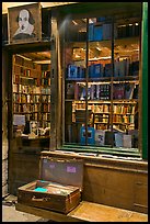 Shakespeare and Co storefront at night. Quartier Latin, Paris, France
