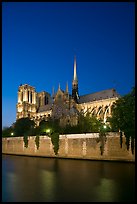 Notre Dame Cathedral and Seine River at twilight. Paris, France (color)