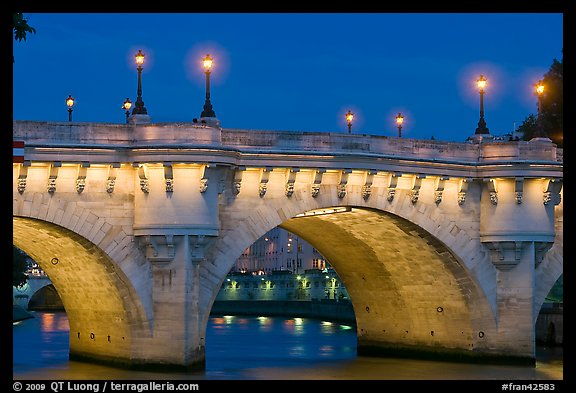 Pont-Neuf and lights by night. Paris, France