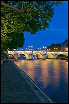 Ile de la Cite quay and illuminated Pont-Neuf. Paris, France