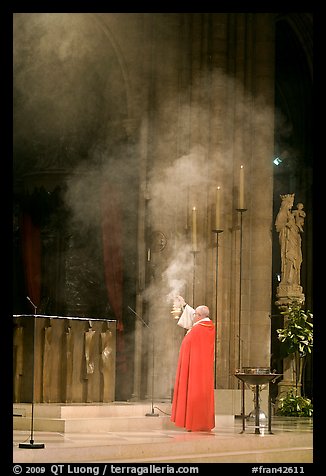 Paris cardinal officiating in cathedral Notre-Dame. Paris, France (color)