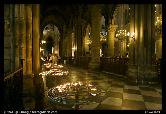 North Aisle and candles, cathedral Notre-Dame-de-Paris. Paris, France