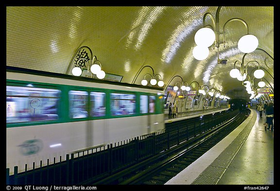 Subway train and station. Paris, France