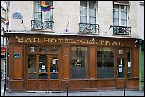 Old Bar hotel and rainbow flag. Paris, France ( color)