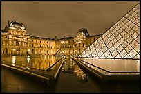 IM Pei Pyramid and Sully Wing at night, The Louvre. Paris, France (color)