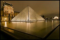 IM Pei Pyramid and reflection ponds at night, The Louvre. Paris, France (color)