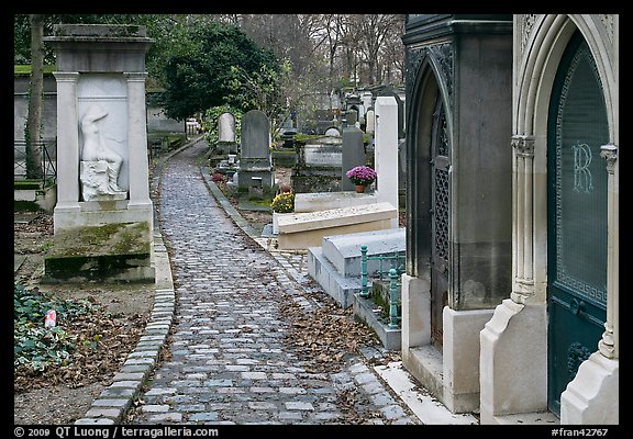 Monumental tombs in Pere Lachaise cemetery. Paris, France