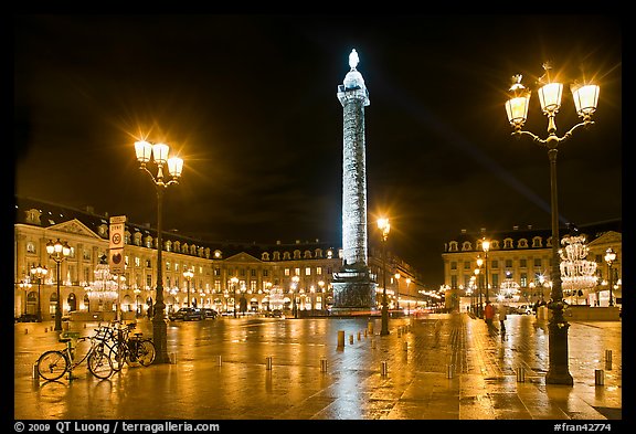 Place Vendome glistening at night. Paris, France