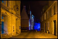 Projection on Palais Jacques Coeur and blue light in the streets. Bourges, Berry, France ( color)