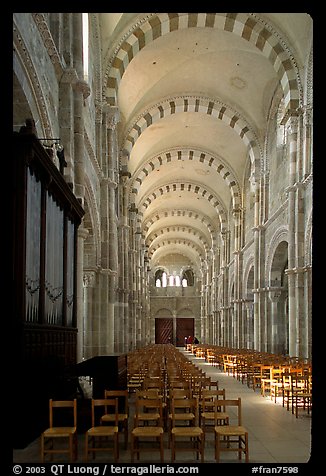 Nave of the Romanesque church of Vezelay. Burgundy, France