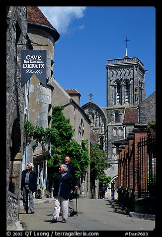 Main street of the Hill of Vezelay with the church in the background. Burgundy, France (color)