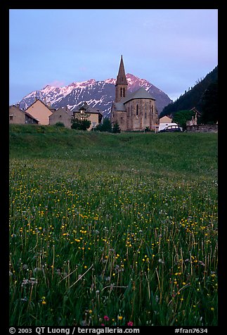 Meadow, Villar d'Arene village,  sunset. France (color)