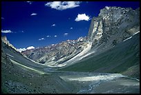Zanskar Valley flanked by Gumburanjan monolith, Zanskar, Jammu and Kashmir. India ( color)