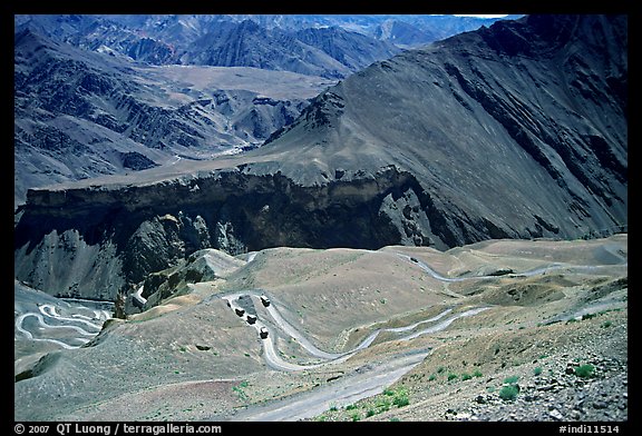 Hairpin turns on Khadung La pass, Ladakh, Jammu and Kashmir. India