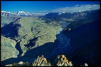 Braided river and mountain range seen from high pass, Himachal Pradesh. India (color)