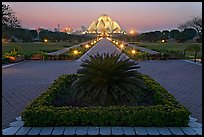 Gardens and  Bahai temple at twilight. New Delhi, India