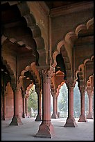 Red sandstone arches in Diwan-i-Am, Red Fort. New Delhi, India (color)