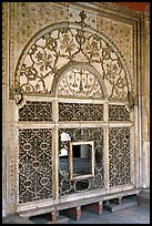 Marble door carved from a single slab with justice symbols, Diwan-i-Khas, Red Fort. New Delhi, India (color)