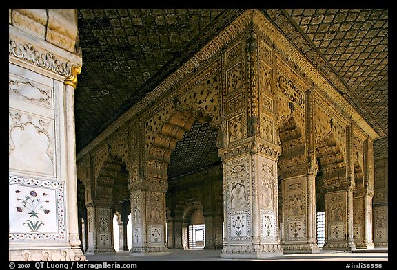 Columns and arches, Royal Baths, Red Fort. New Delhi, India (color)