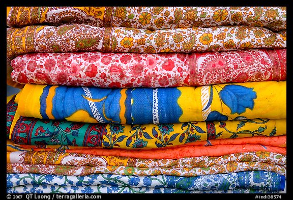 Fabrics for sale, Covered Bazar, Red Fort. New Delhi, India