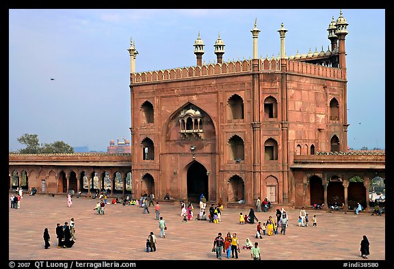 Courtyard and East gate of Masjid-i-Jahan Numa. New Delhi, India (color)
