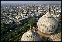 Domes of Jama Masjid mosque and Old Delhi from above. New Delhi, India