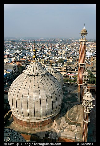 Dome of Jama Masjid mosque and Old Delhi rooftops. New Delhi, India