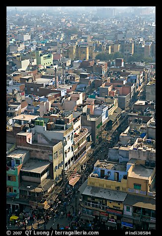 View of a Old Delhi street from above. New Delhi, India (color)