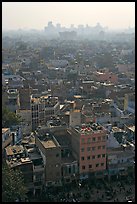 View of Old Delhi from above with high rise skyline in back. New Delhi, India ( color)