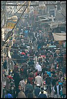 Crowds in Old Delhi street from above. New Delhi, India