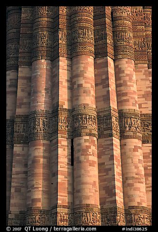 Cylindrical brick shafts, Qutb Minar. New Delhi, India (color)