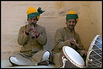 Flute and drum players, Mehrangarh Fort. Jodhpur, Rajasthan, India