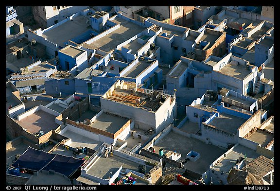 Cubist geometry of rooftops seen from above. Jodhpur, Rajasthan, India (color)