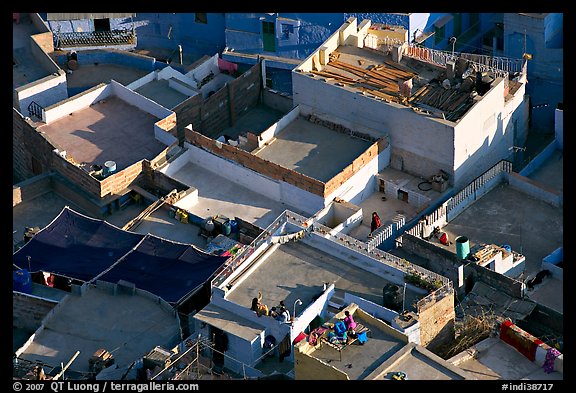 Rooftop terraces seen from above. Jodhpur, Rajasthan, India