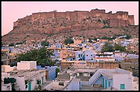 Rooftops and Mehrangarh Fort at dawn. Jodhpur, Rajasthan, India ( color)