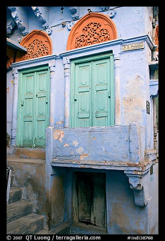 Green doors and blue walls. Jodhpur, Rajasthan, India (color)