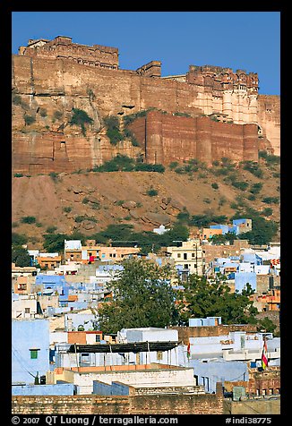 Old town at the base of the Mehrangarh Fort, morning. Jodhpur, Rajasthan, India (color)