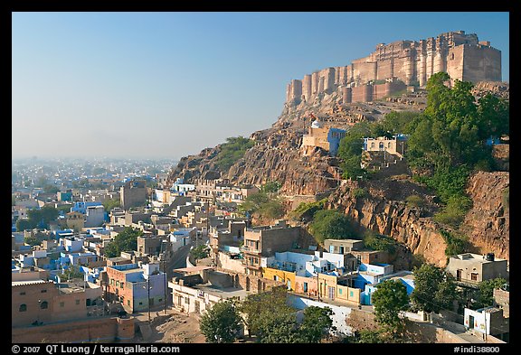 Mehrangarh Fort overlooking the old town, morning. Jodhpur, Rajasthan, India (color)