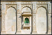Detail of wall built of carved sheets of marble, Jaswant Thada. Jodhpur, Rajasthan, India