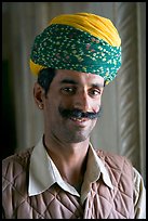 Man with turban, inside Jaswant Thada. Jodhpur, Rajasthan, India (color)