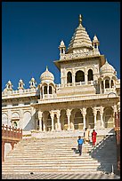 Tourists walking down steps in front of Jaswant Thada. Jodhpur, Rajasthan, India