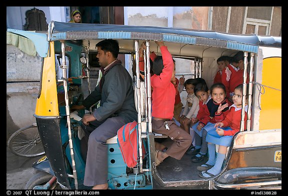 Rickshaw transporting schoolchildren. Jodhpur, Rajasthan, India (color)