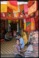 Shop selling colorful Rajasthani fabrics, Sardar market. Jodhpur, Rajasthan, India (color)
