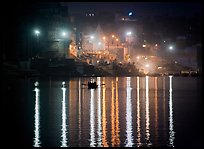Ganges River at night with Ghat lights  reflected. Varanasi, Uttar Pradesh, India ( color)