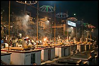 Evening arti ceremony at Dasaswamedh Ghat. Varanasi, Uttar Pradesh, India (color)