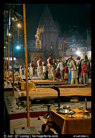 Pujari giving blessings at  Dasaswamedh Ghat. Varanasi, Uttar Pradesh, India (color)