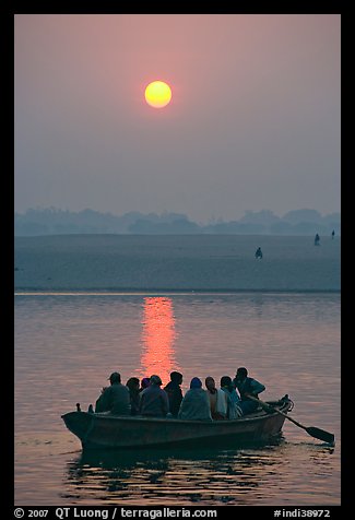 Boat on the Ganges River at sunrise. Varanasi, Uttar Pradesh, India