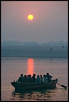 Boat on the Ganges River at sunrise. Varanasi, Uttar Pradesh, India (color)