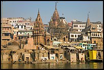Temples on riverbank of the Ganges, Manikarnika Ghat. Varanasi, Uttar Pradesh, India (color)