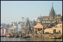Temples and steps on Ganga riverbank. Varanasi, Uttar Pradesh, India ( color)